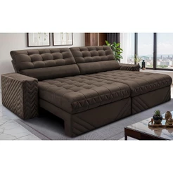Sofá Retrátil e Reclinável 2,50m Molas Ensacadas Max Spring Velusoft Café Cama inBox