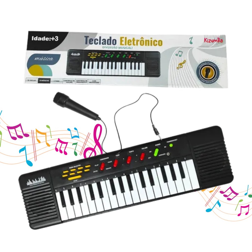 Teclado Infantil 32 Teclas Com Microfone Karaokê Brinquedo Crianças Musical Educativo Kizumba em Oferta na Shopee