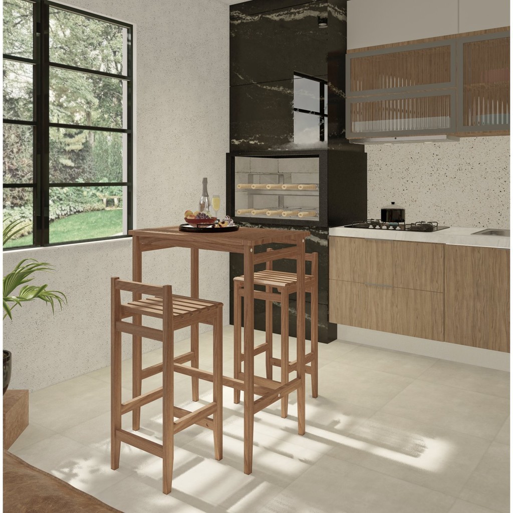 Conjunto Mesa Bistrô 2 Banquetas Madeira Macica