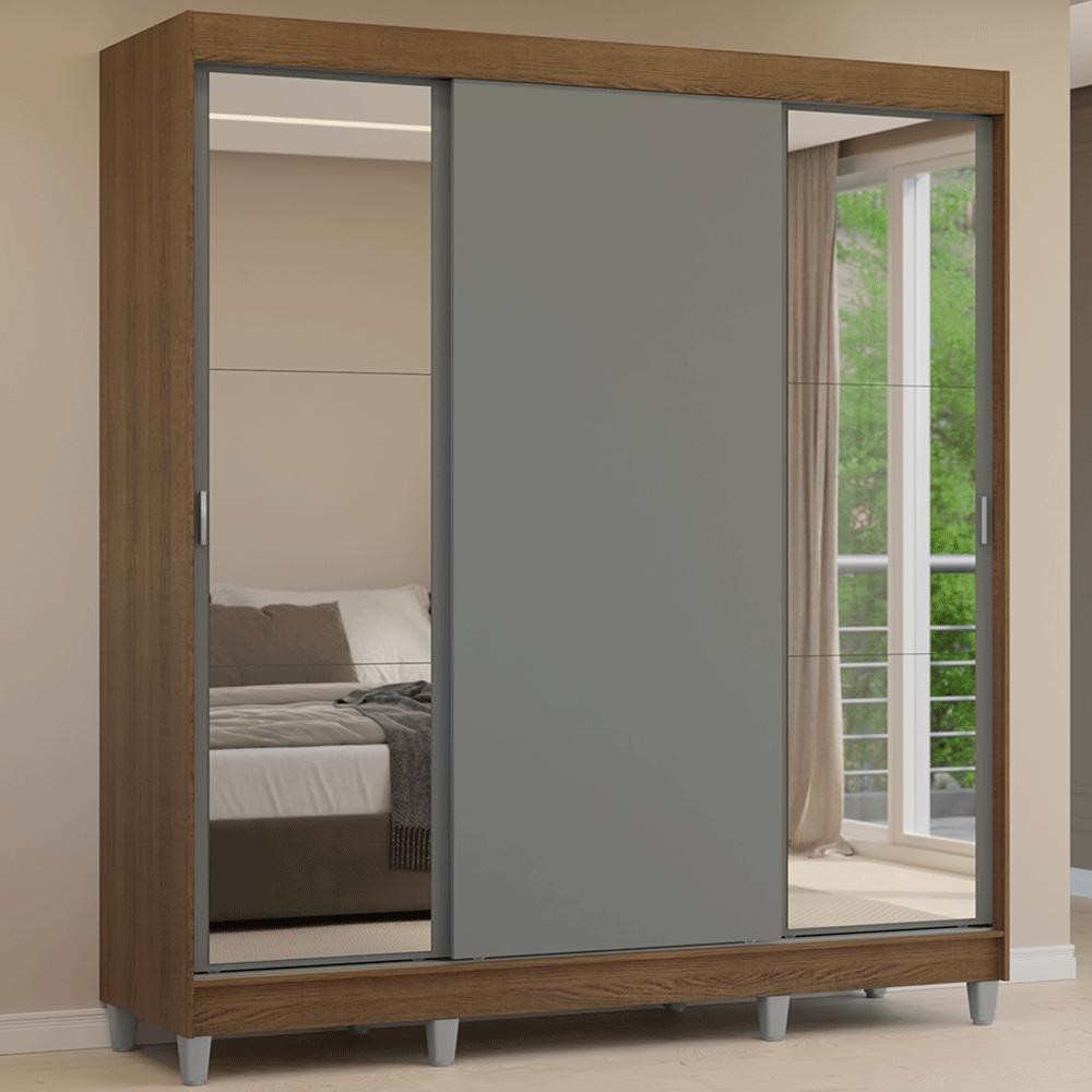 Guarda-Roupa Casal com Pés 3 Portas de Correr com Espelhos Reno Madesa R