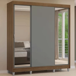 Guarda-Roupa Casal com Pés 3 Portas de Correr com Espelhos Reno Madesa R