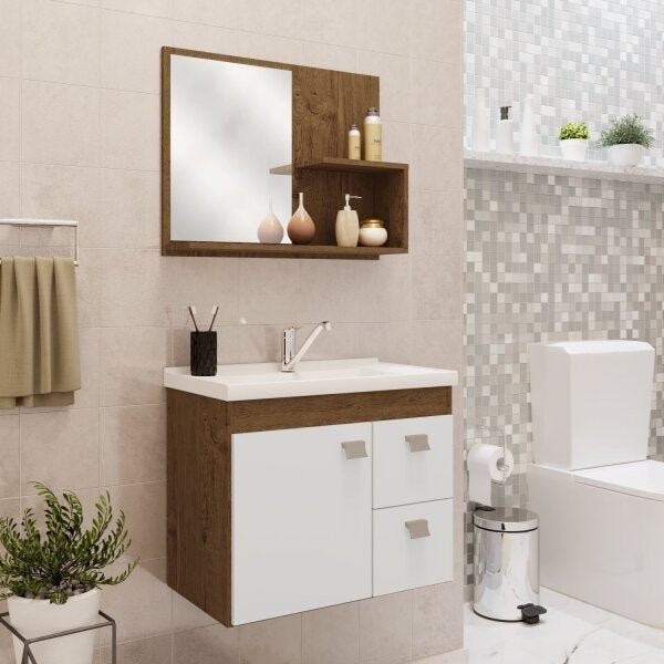 Gabinete Suspenso Com Cuba E Espelheira Isa  Amêndoa/Branco em Oferta na Shopee