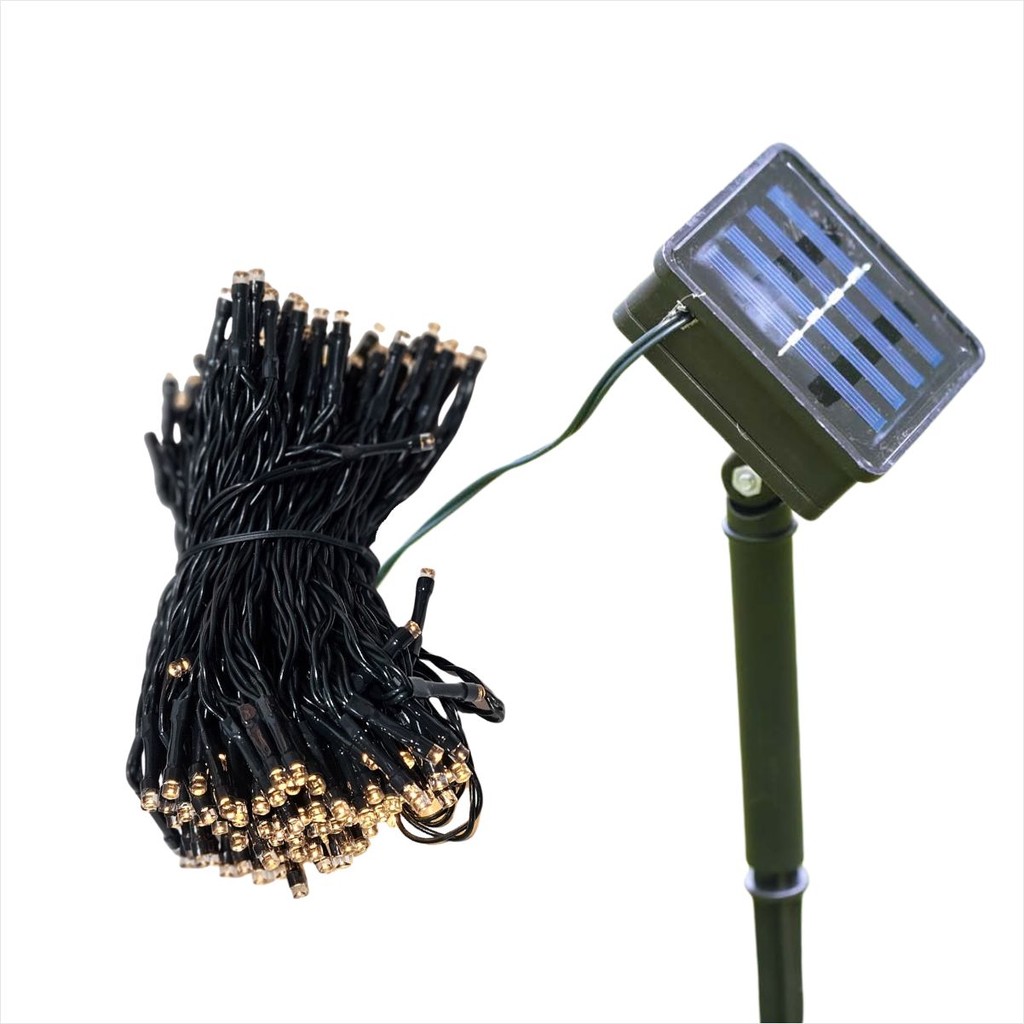 Cordão de LED 200 Led Branco Quente 8 Funções Solar 18M Com Sensor Automático E Botão Liga/Desliga