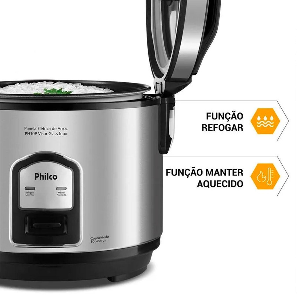 Detalhes do Panela de Arroz Elétrica Inox 10 Xícaras 700W PH10P - Philco