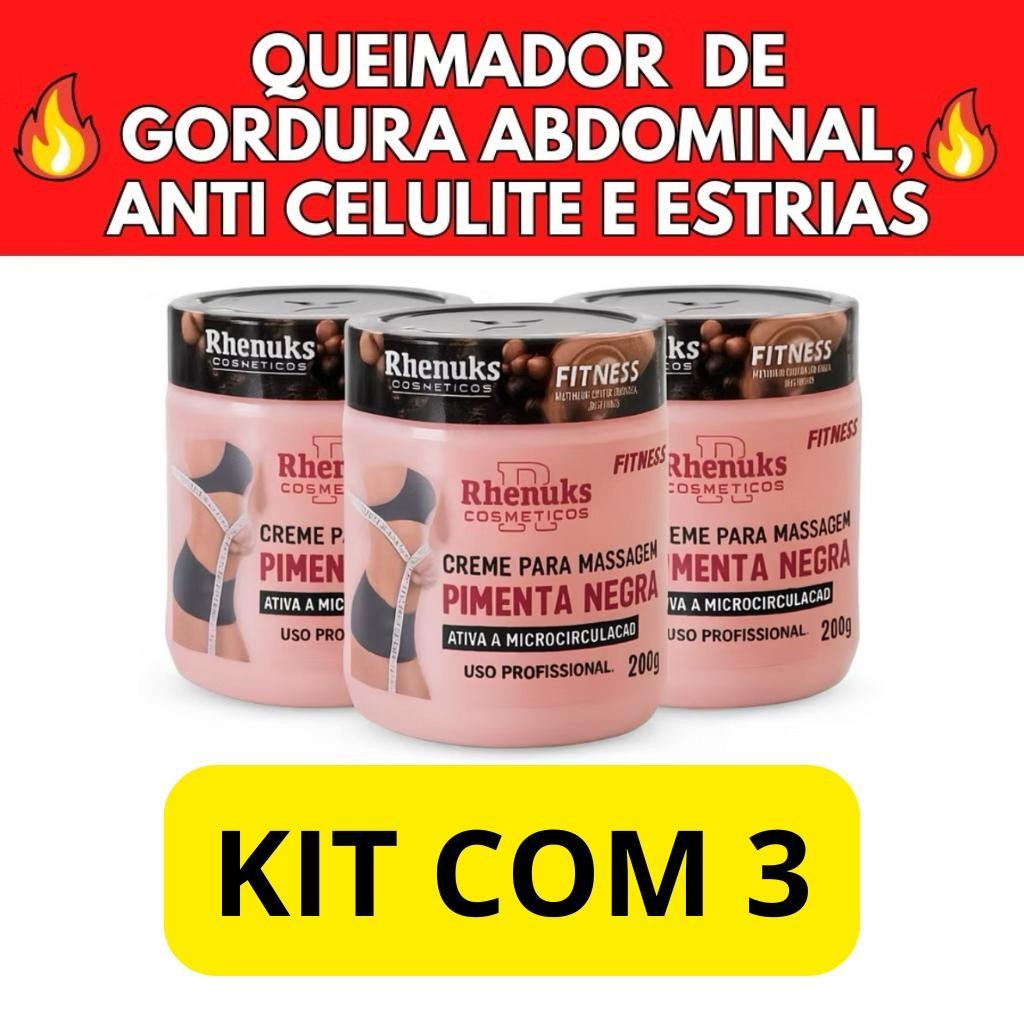 GEL Creme Redutor de Medidas 200g PIMENTA NEGRA RHENUKS - Celulite Estria Massagem Redutor