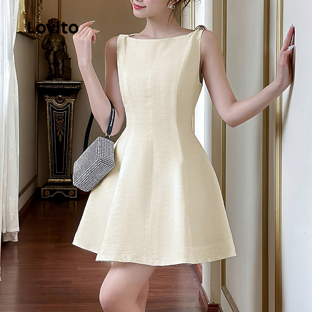 Detalhes do Lovito Elegante vestido plissado com estrutura de fivela de Metal liso para mulheres L132ED530