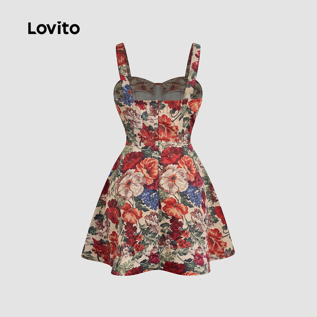 Lovito Férias Vestido Retrô Primavera Verão Multicolor para Mulheres L144AD149