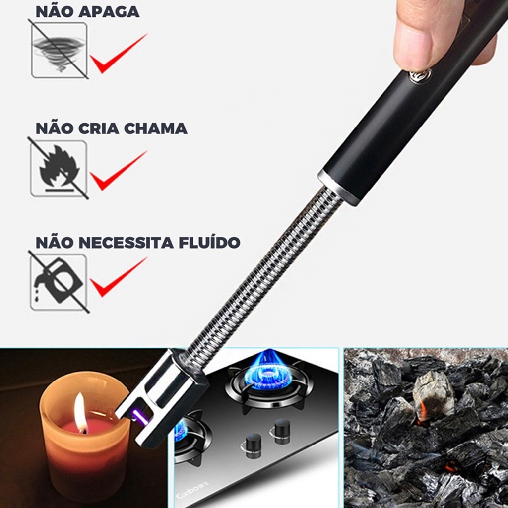 Acendedor para fogão Eletrônico Isqueiro Elétrico Eletrônico USB Aço Inox