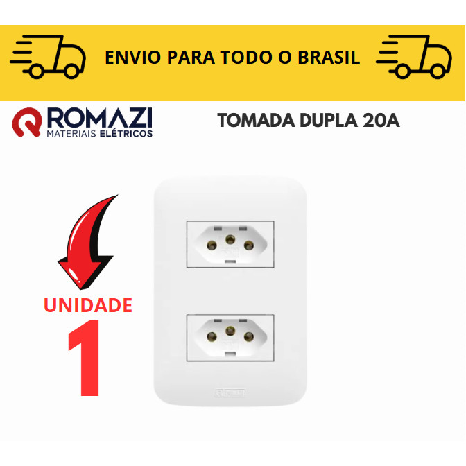 Tomada Dupla 20A canoa romazi e Interruptores linha canoa romazi / 10A / 20A / Paralelo / Tomada