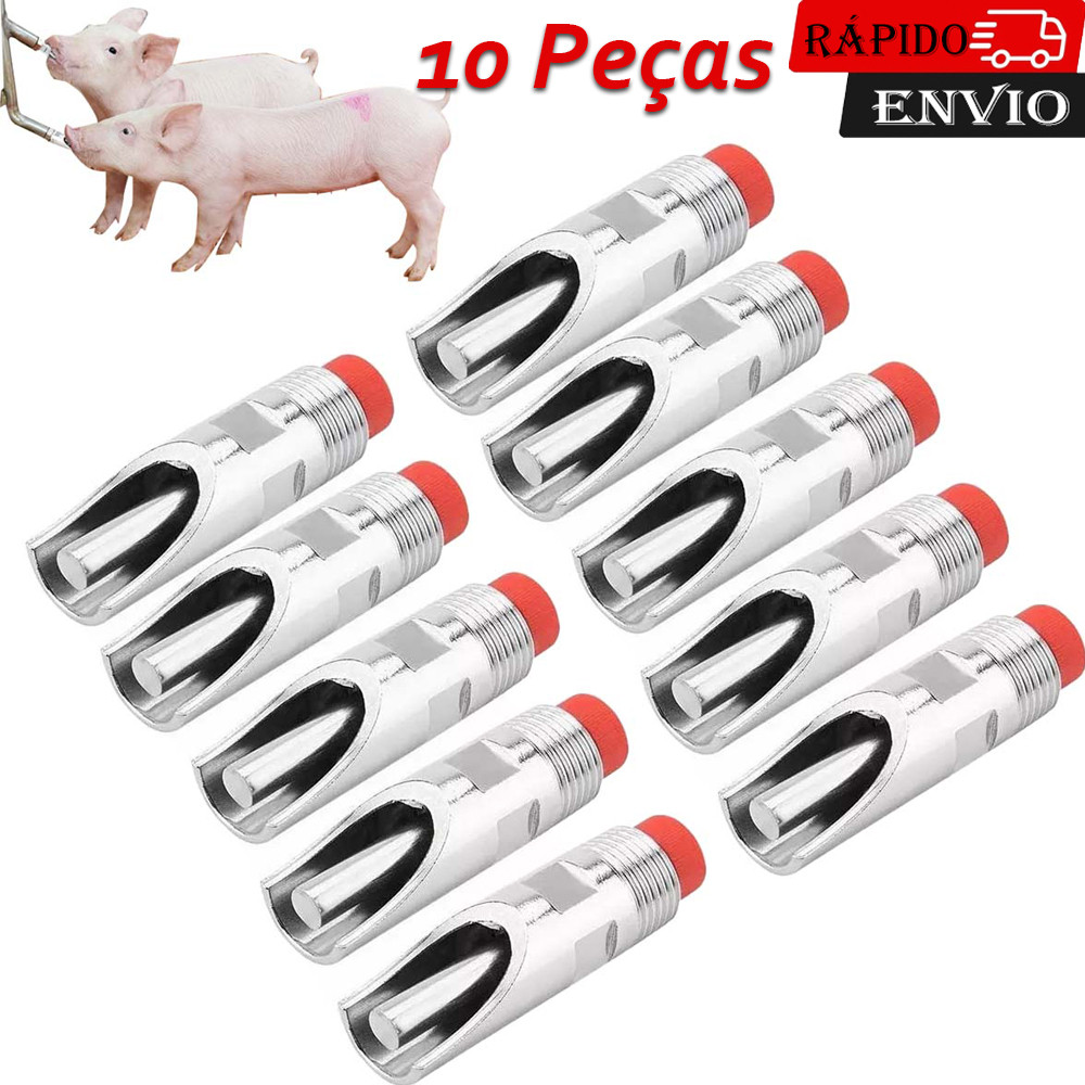 Kit 10 Bebedouros Suíno Automático Chupeta Para Porco Adulto 7CM Bico Alimentador de Água Bebedor de Porco