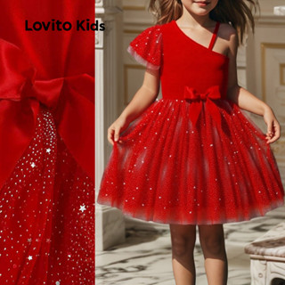 Lovito Kids Vestido Casual Assimétrico de Primavera/verão Vermelho para Menina LNL123288 em Oferta na Shopee