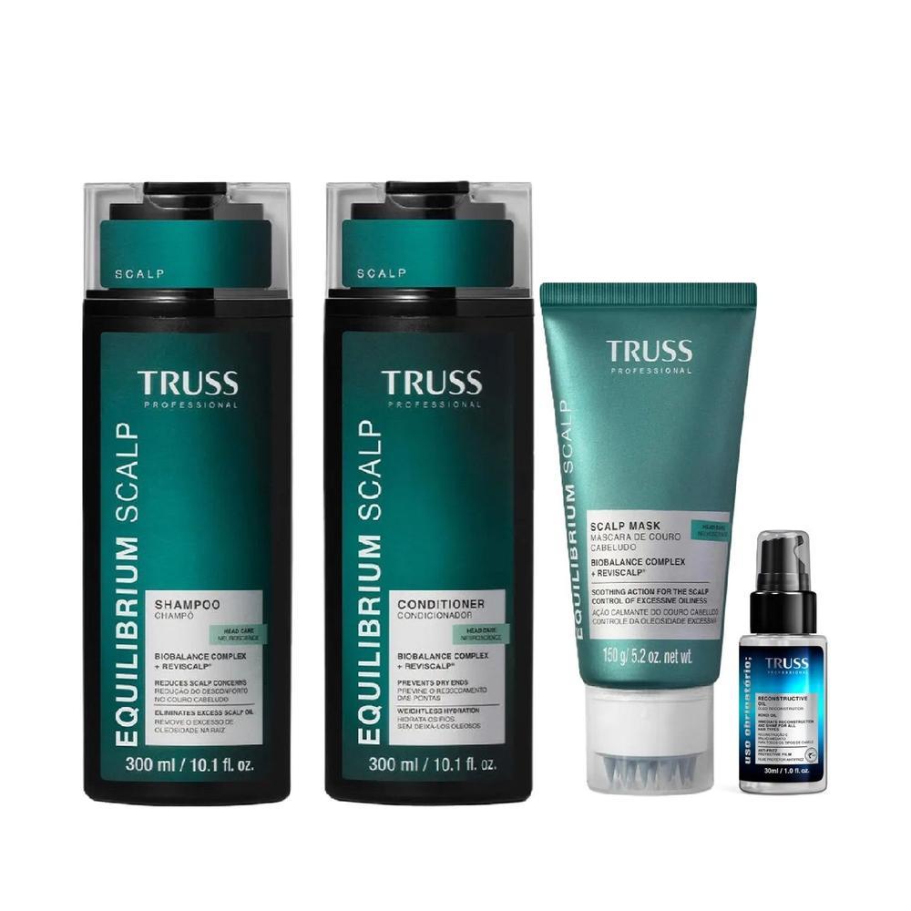 Kit Truss Equilibrium Scalp - Shampoo 300ml + Condicionador 300ml + Máscara 150g + Uso Obrigatório Óleo 30ml
