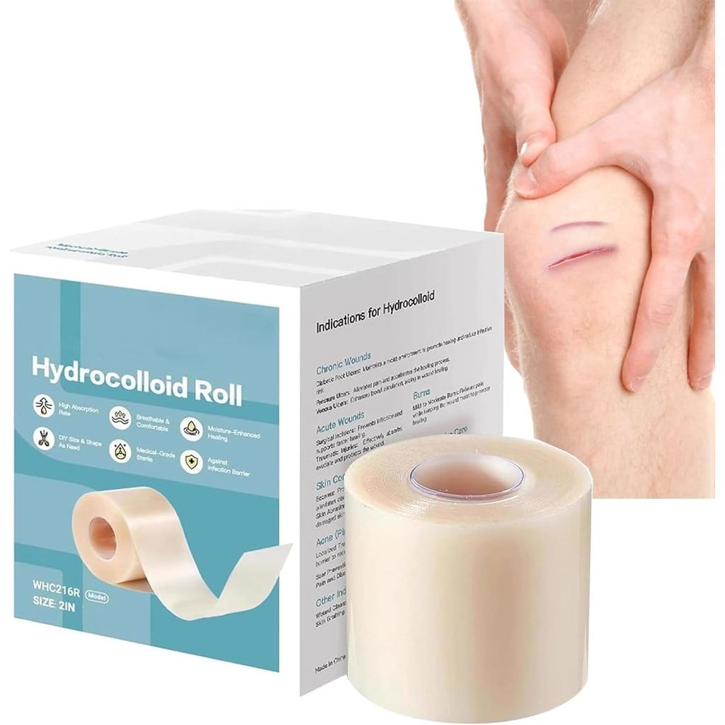 Rolo de Hidrocoloide para Cuidado de Feridas, Fita Adesiva Hidrocoloide Impermeável, Curativo Recortável (1 Rolo)
