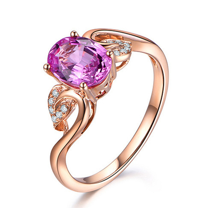 [Anel Fedsolife] Anel de ametista banhado a ouro rosa 8k folha cheia de diamante roxo gema anel de diamante turmalina an