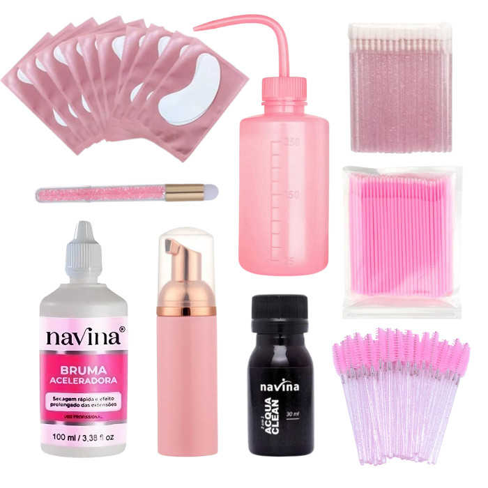 Kit Bruma Navina + 100 microbrush + 50 escovinhas + 50 Aplicadores + 1 Pincel + Pisseta 150ml + 1 Pump 150ml + 10 pads