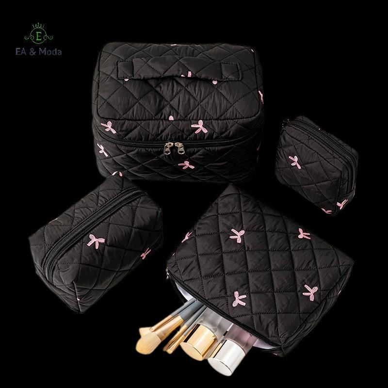 EA & Moda 1/3 Pcs Mulheres Bolsa De Maquiagem Portátil Com Alça Grande Capacidade Arco Quilting Cosméticos Feminina Arma