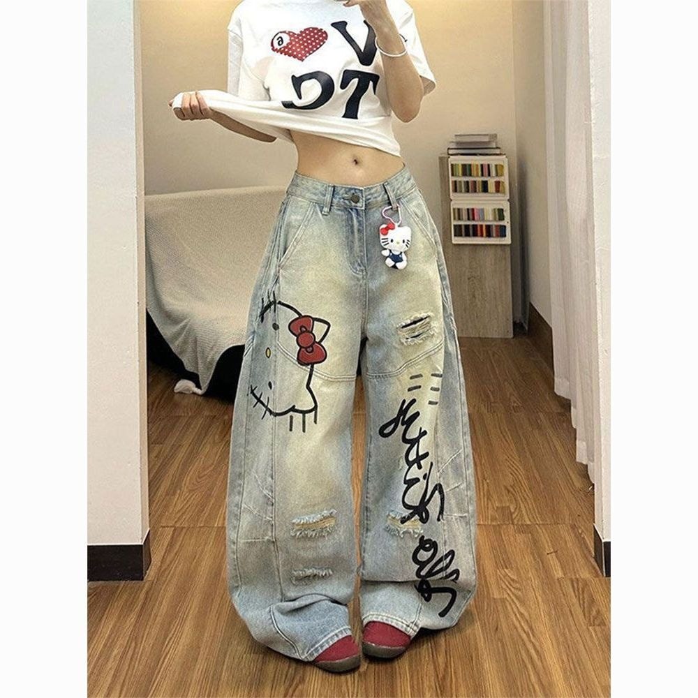 Calça Jeans rasgada estilo Graffiti americano, calça feminina com Design de nicho 2026 curvada