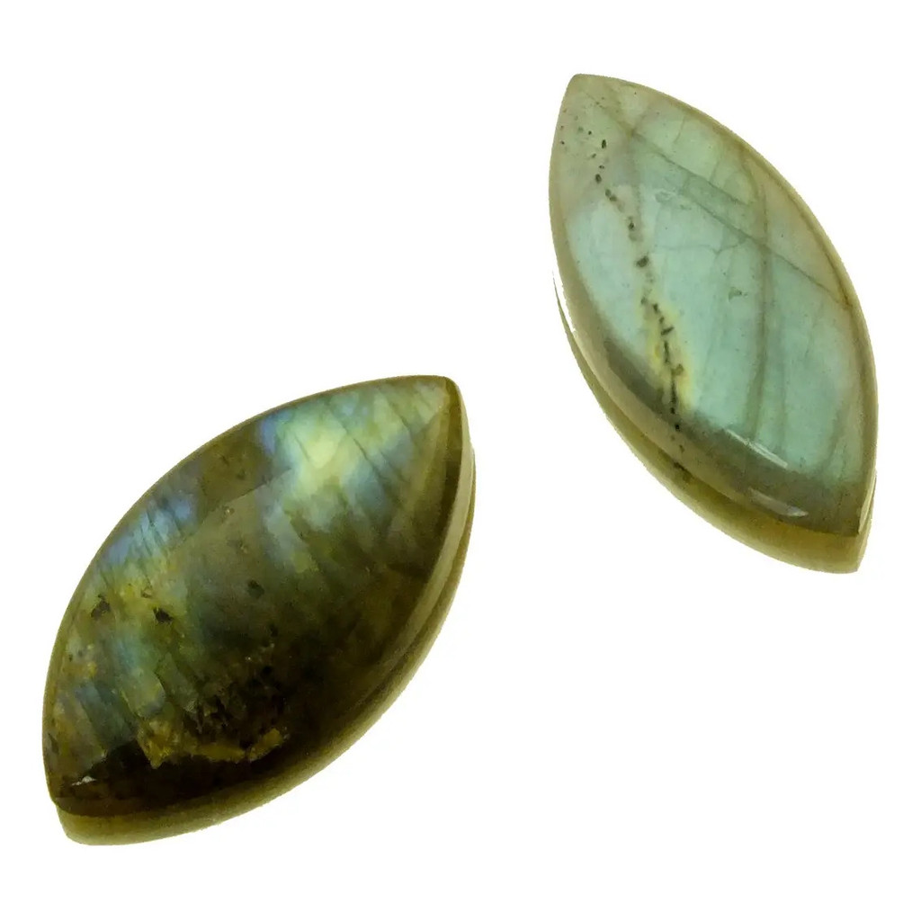 Pedra Labradorita Natural Cabochão Navete E Carre Verde Par Verde 31 Mm