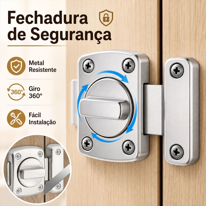 Fechadura Trava De Segurança  Porta de Aço Inox Liga de Zinco Anti-Roubo com Trinco Ro Tranca Anti Roubo