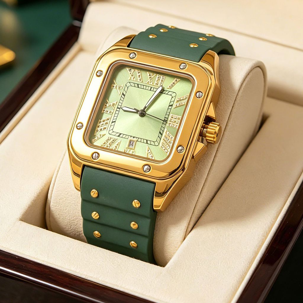 Relógio de pulso de Silicone com rebite dourado Popular de alto valor, relógio quadrado da moda, relógio de calendário à