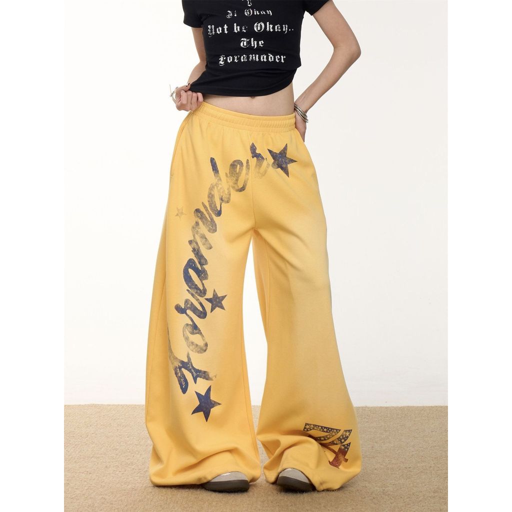 Americano Retro contraste cor estrela impressão Machete Sweatpants feminino jazz dança jazz calças esportivas soltas cal