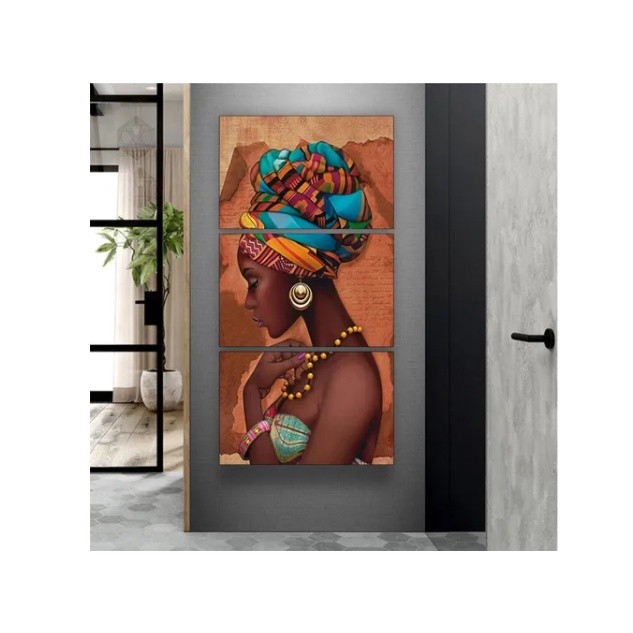 Quadro Decorativo Mulher Africana Negra Quarto Sala Hall Papel de Parede 60 x 30Cm Magnus 3378