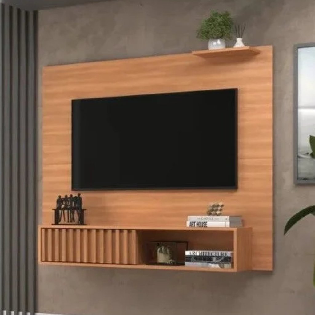 Painel Ripado para TV até 55 Polegadas 136CMX108CM Porta Ripada Tucson Marrom Freijó