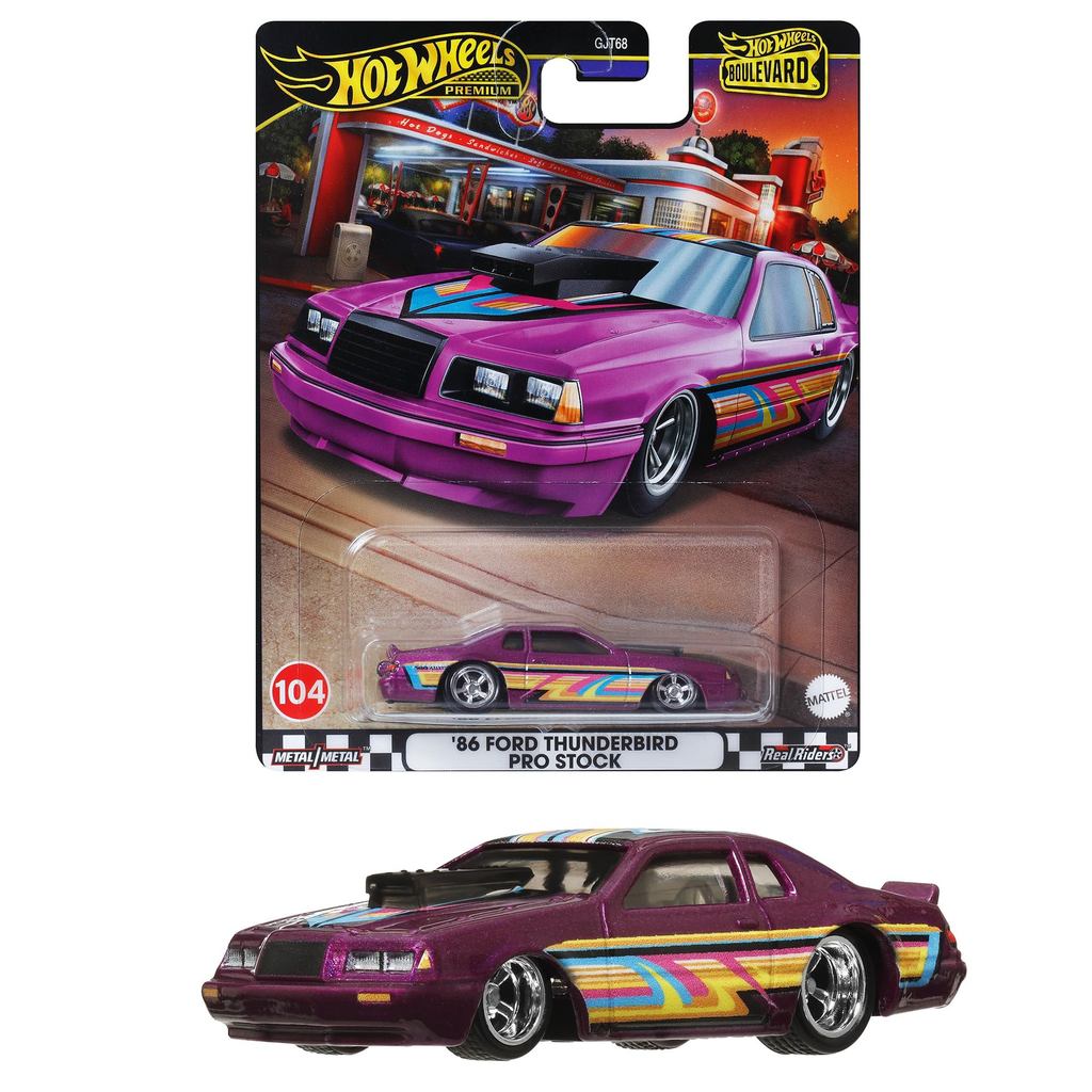 Hot Wheels Boulevard '86 Ford Thunderbird Pro Stock Toy Vehicle Miniature Car for Ages 3 and Up Purple HRT72