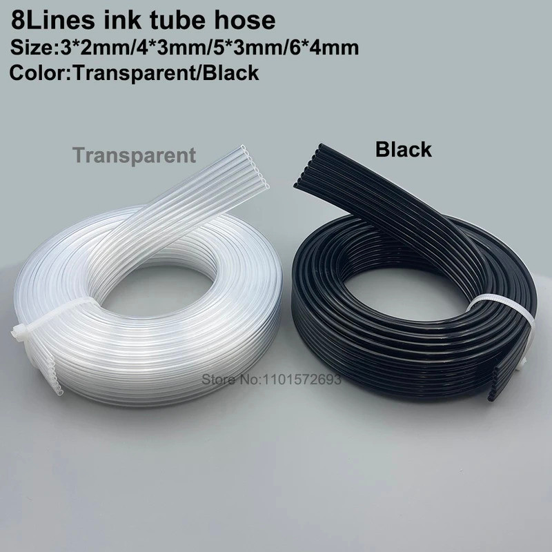 Tubo de Tinta de 10M com 8 Vias, Preto, para Tinta Solvente UV, 8 Linhas para Cabeças de Impressão Roland Dx4 Dx5 Dx7 de