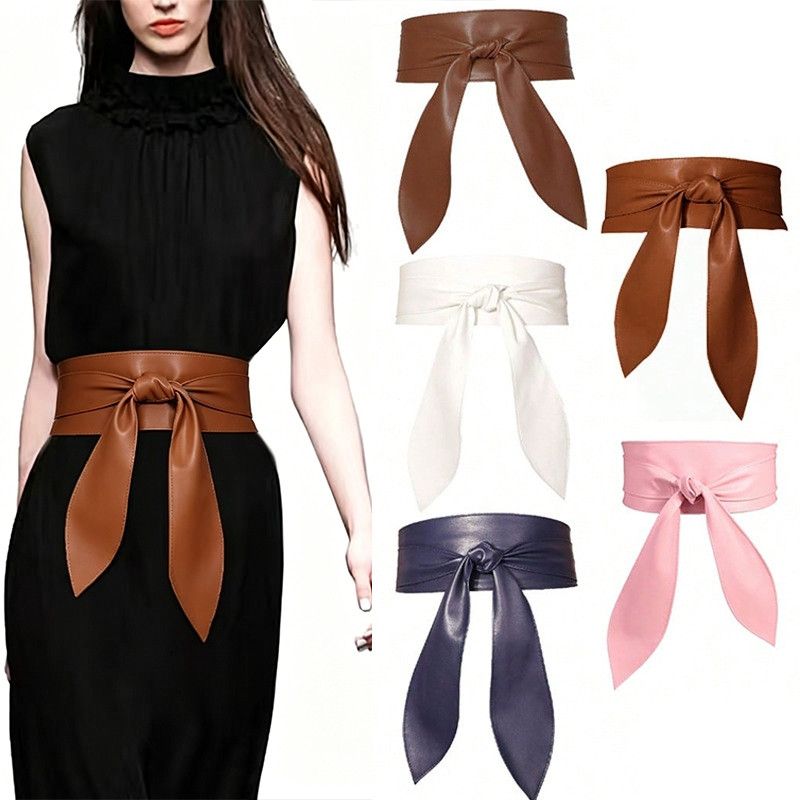 Cinto Largo De Couro Sintético Com Nó De Gravata Obi Multicolorido Para Vestidos , Blusas E Casaco Estilo Novo