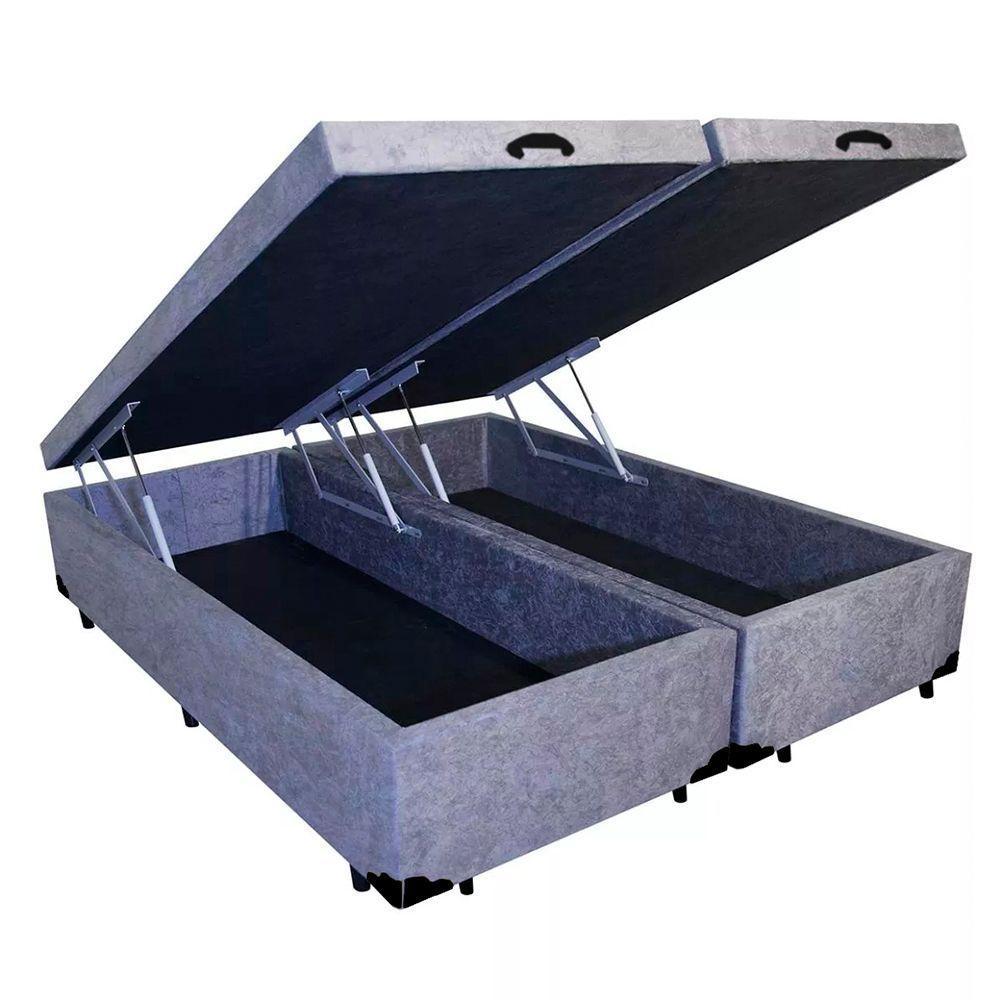 Cama Box com Baú Casal Bipartido Suede Cinza Pneumática Homequeen