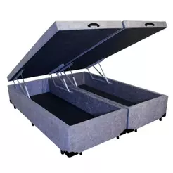 Cama Box com Baú Casal Bipartido Suede Cinza Pneumática Homequeen