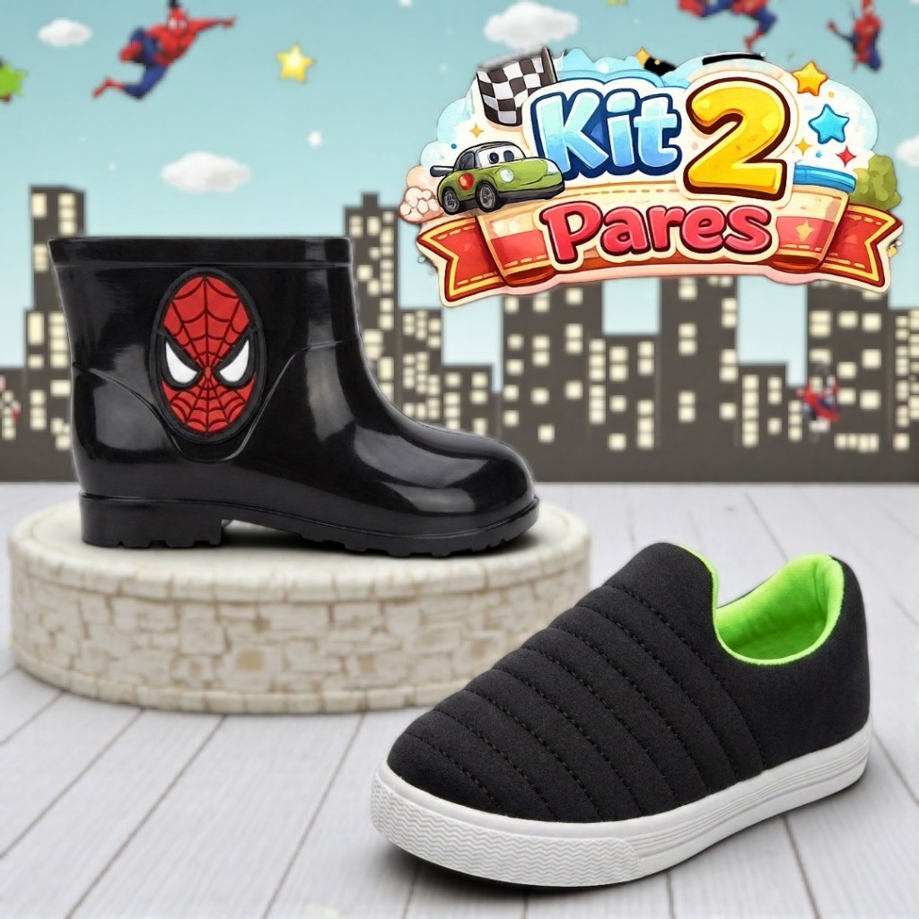 Kit 2 Pares Galocha e Calce Fácil Infantil Menino Leve e Confórtavel