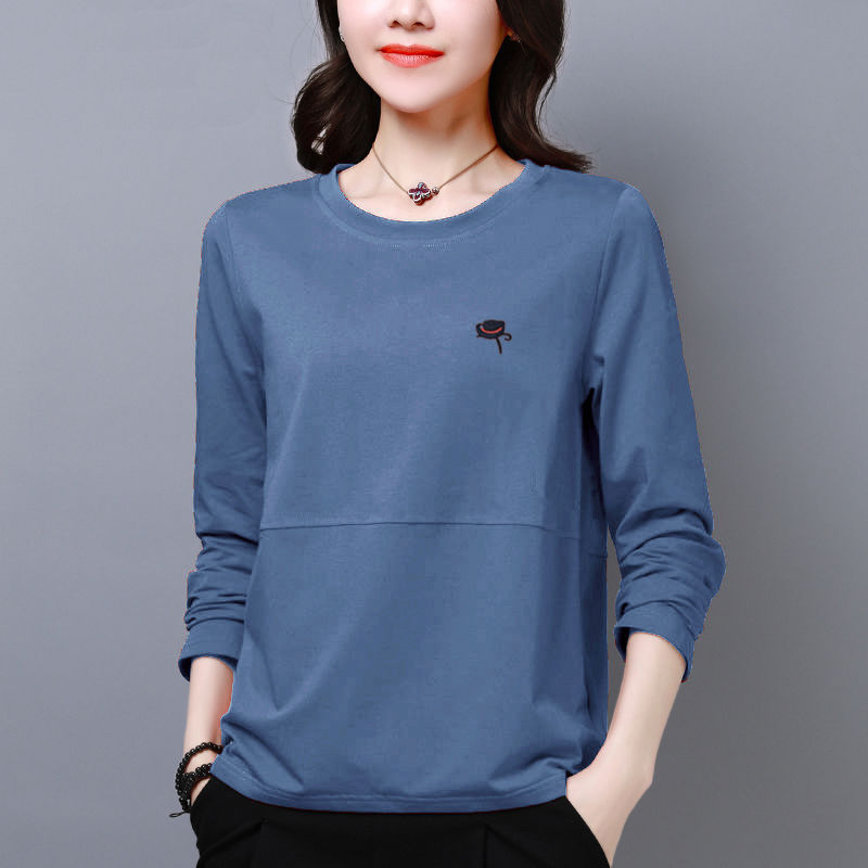 Primavera outono novo estilo de manga comprida estilo ocidental mãe de meia-idade topo Plus Size camiseta feminina capa 