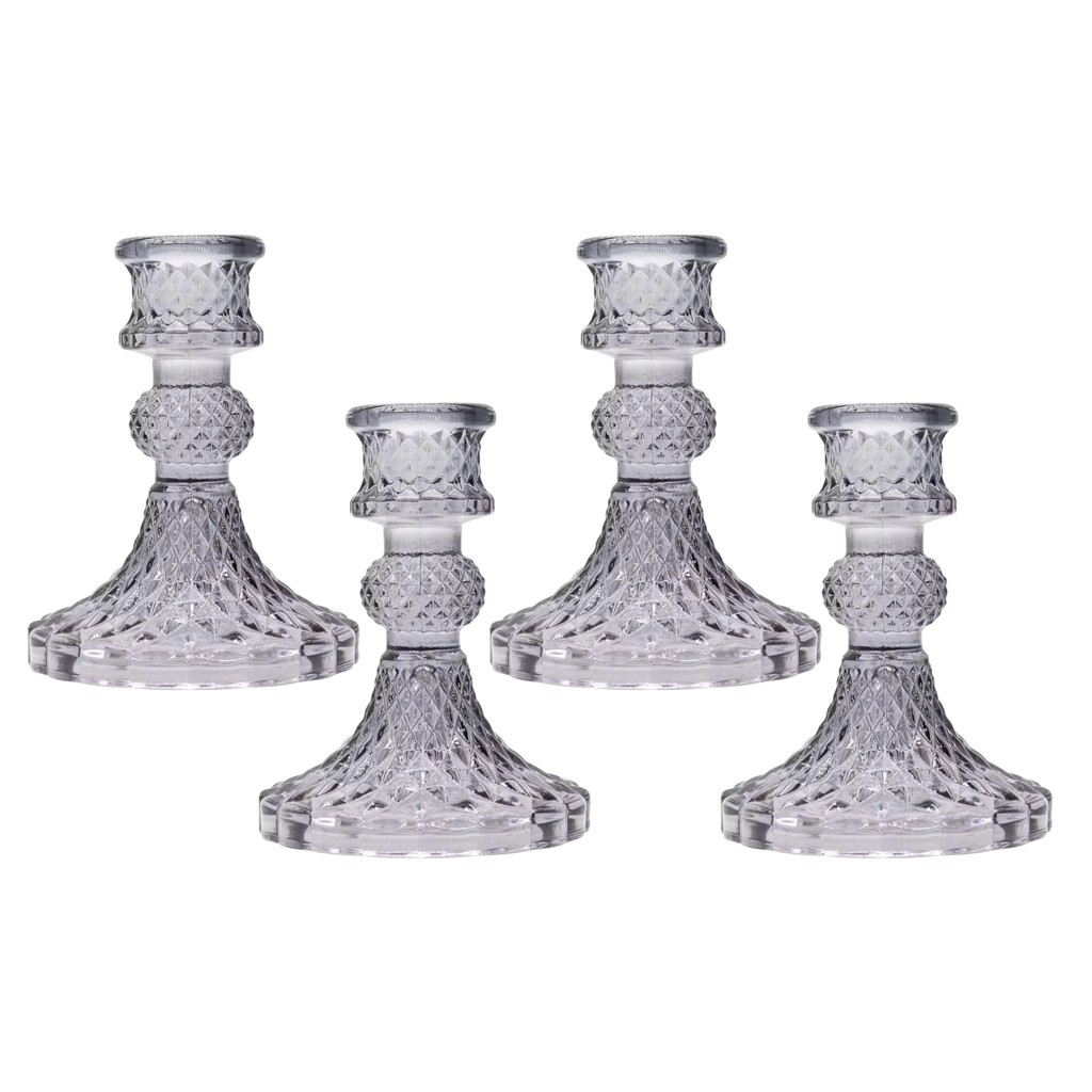 Kit 4 Castiçais De Vidro Porta Vela Enfeite Decoração Sextavado 11cm