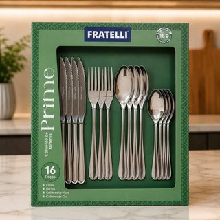 Conjunto 16 Talheres Inox Completo Durável Design Moderno Uso Diário Mesa Posta