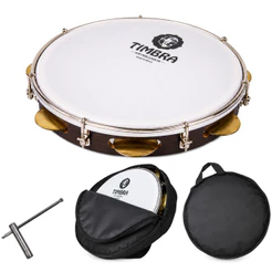 Pandeiro Profissional Timbra Chocolate 10 Polegadas Com Capa Pele Leitosa Percussão Samba Pagode