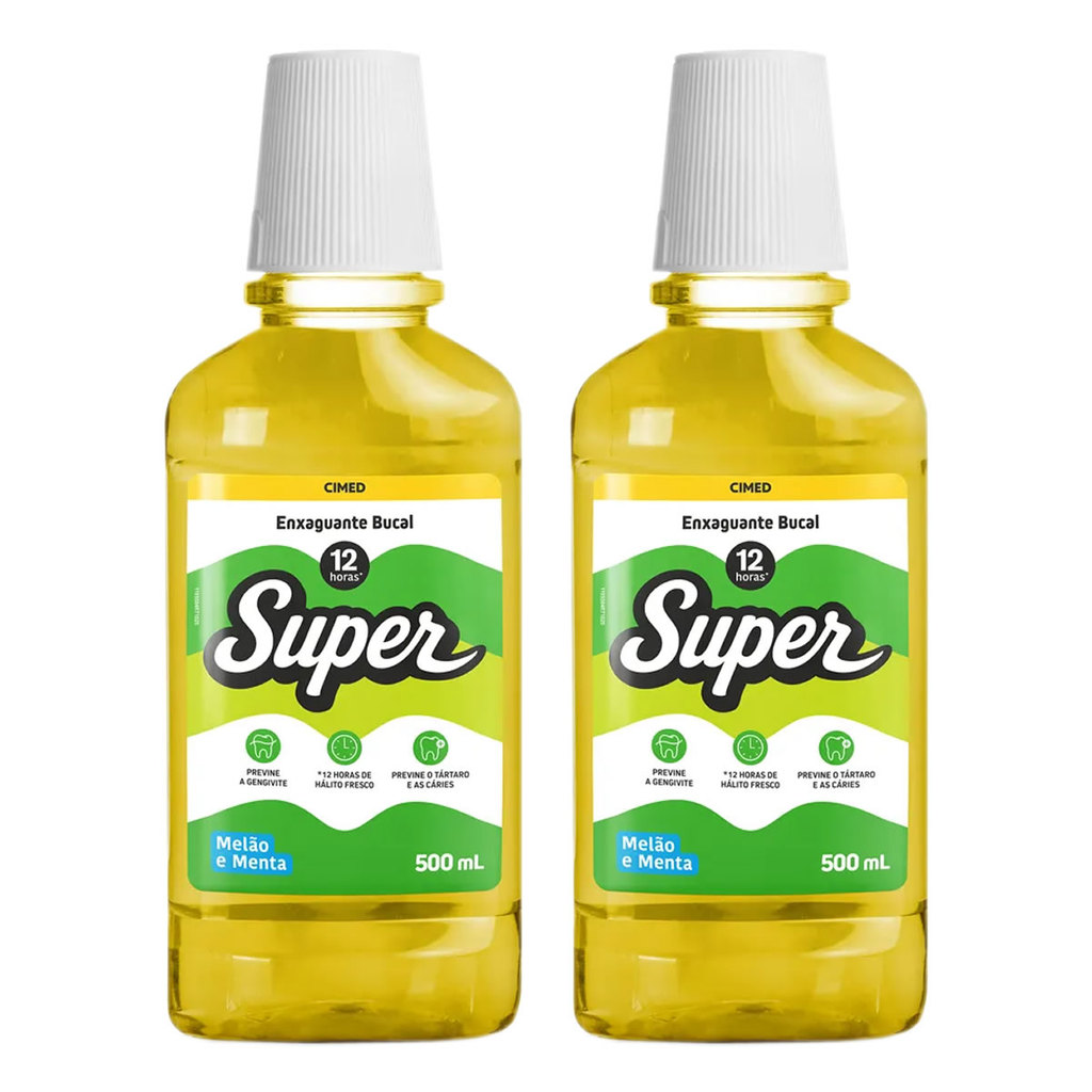 Kit 2x Enxaguante Bucal Super 12h Melão e Menta 500ml