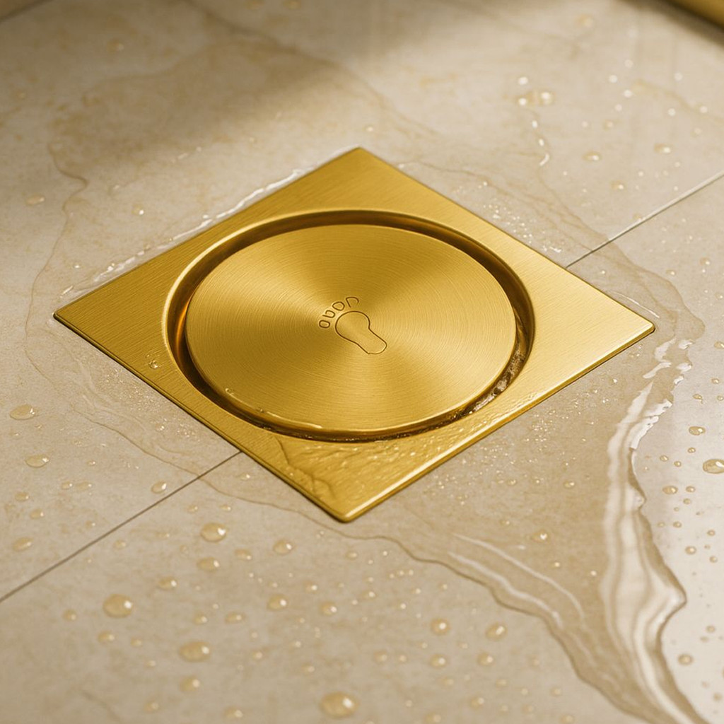 Ralo Gourmet para Banheiro 15x15cm Acabamento em ouro escovado Goldenx