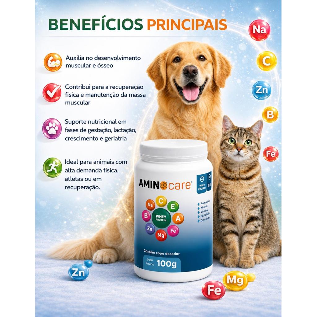 Kit com 3 AMINOCARE Multivitamínicos, Suplemento alimentar para Cães e Gatos - 100g