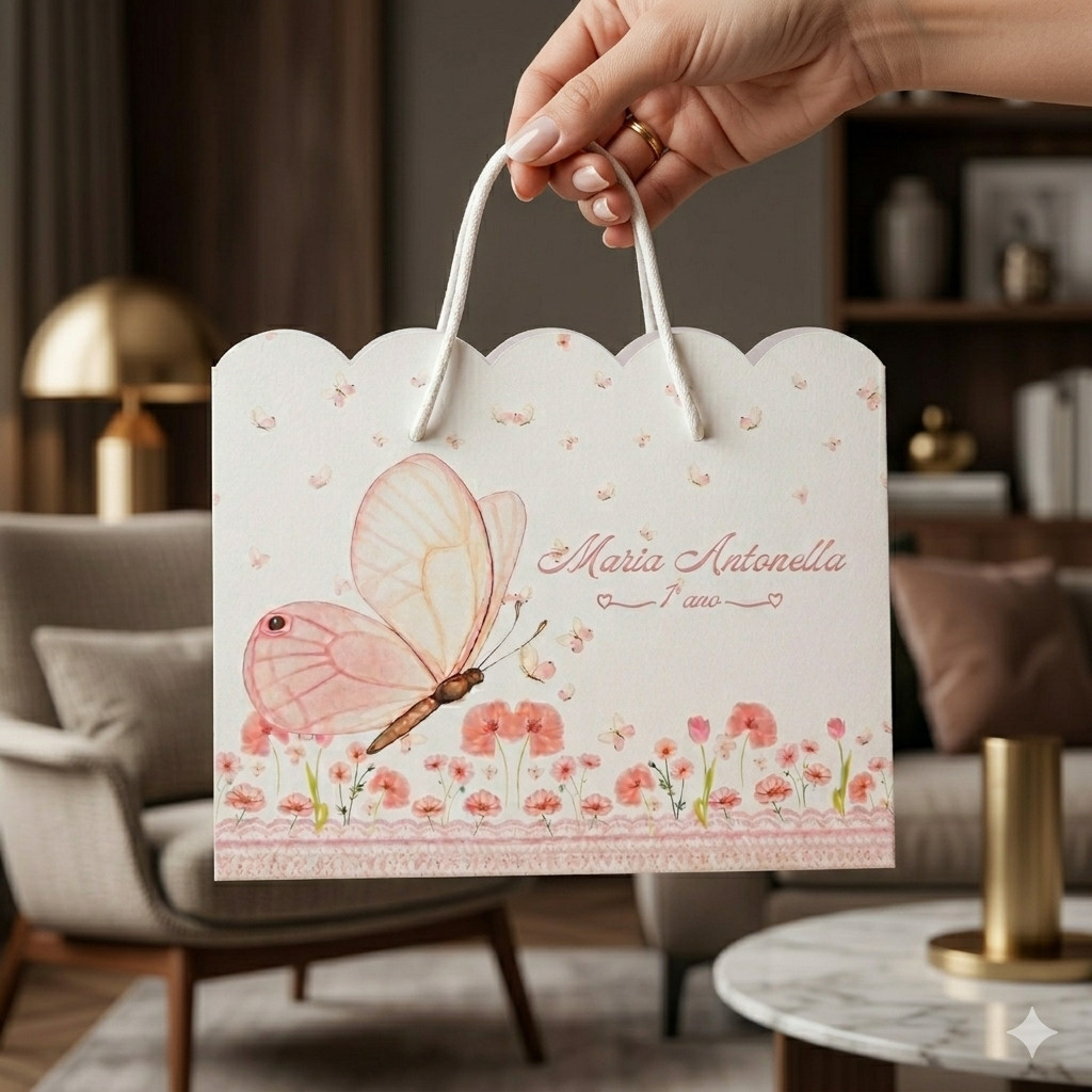 Sacolinhas Aniversário Personalizadas Festa Jardim Das Borboletas 3(20x15x7cm) Envio Rápido