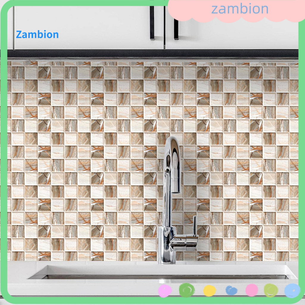 Adhesive Ceramic Tiles 10pcs Self-adhesive Tile Wall Stickers Elegant Plaid Design Strong Stickiness Heat Resistant Deta