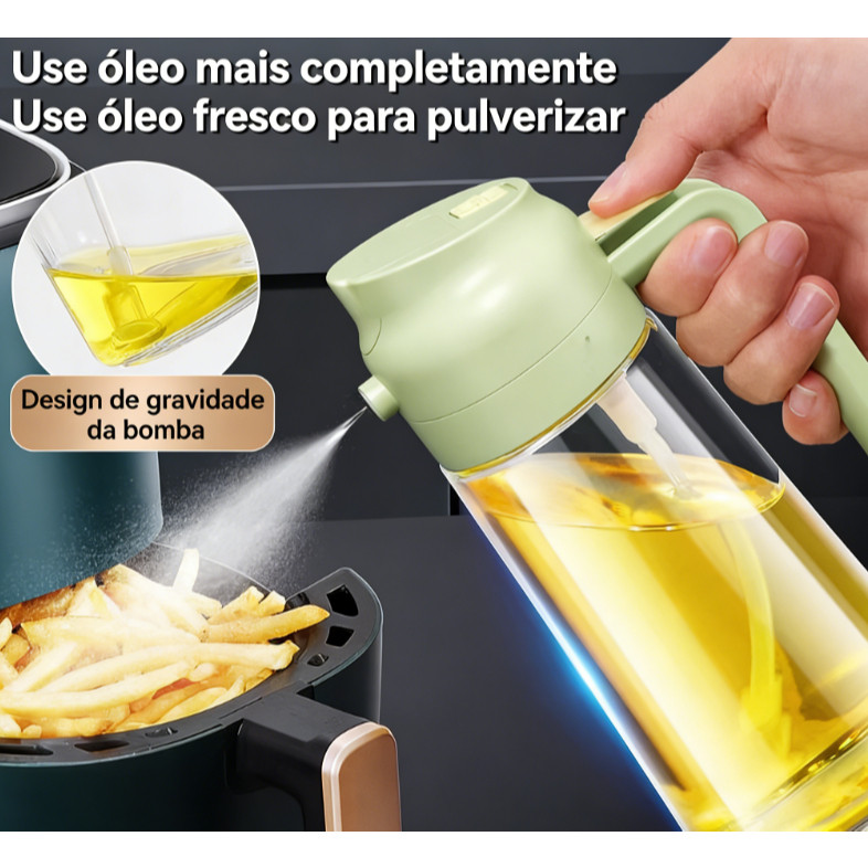 Azeiteiro Vinagreiro Spray de Vidro 470ml | Botão Spray, Bico Dosador, Tampa e Alça Plástica