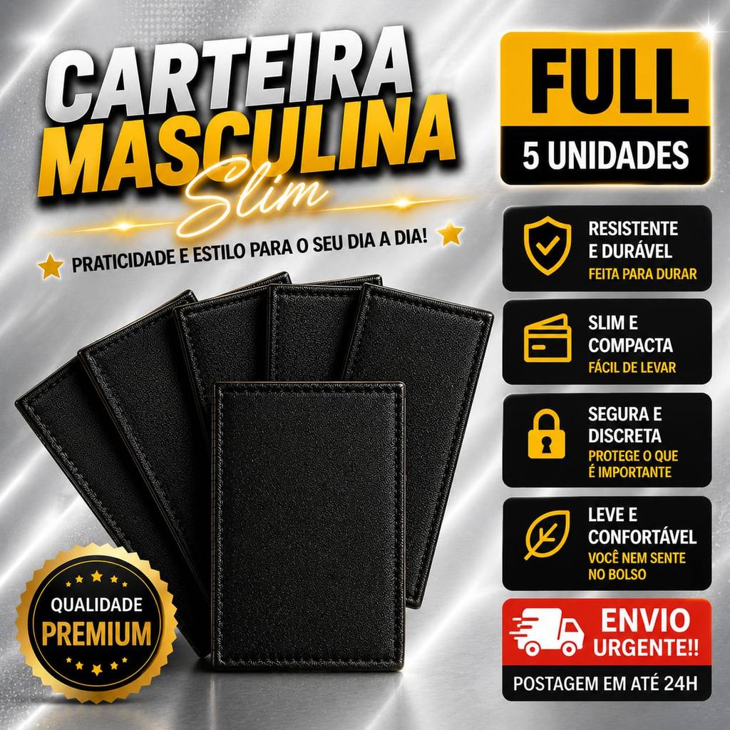 Carteira Slim Masculina Lisa e Discreta em Couro Porta Cartão Lembrança Casamento