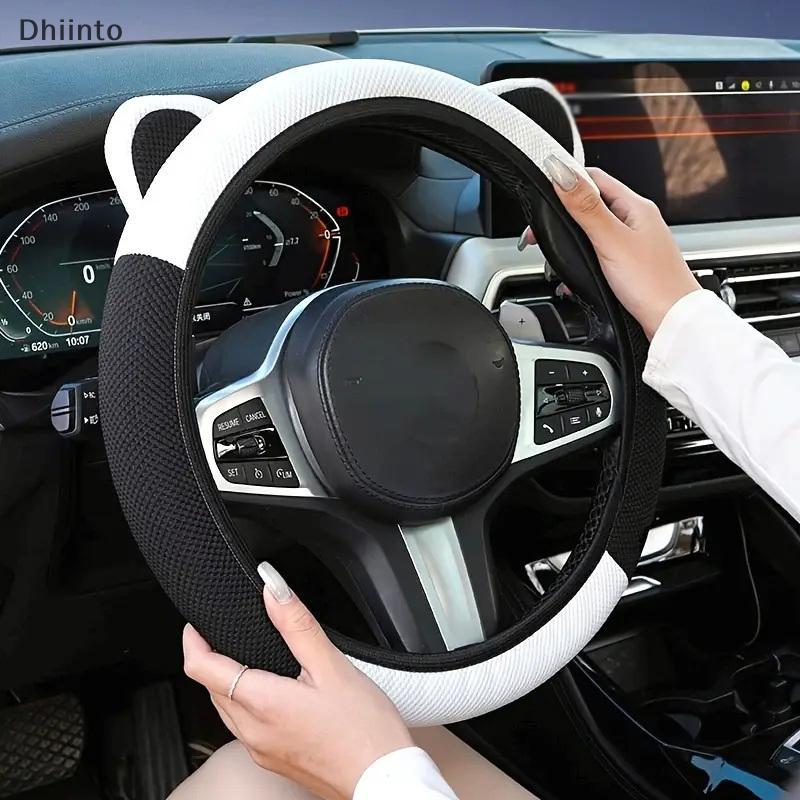 [Dhiint] Capa De Volante De Carro Com Orelhas De Gato De Desenho Animado Antiderrapante Adequada Para Uma Variedade De M