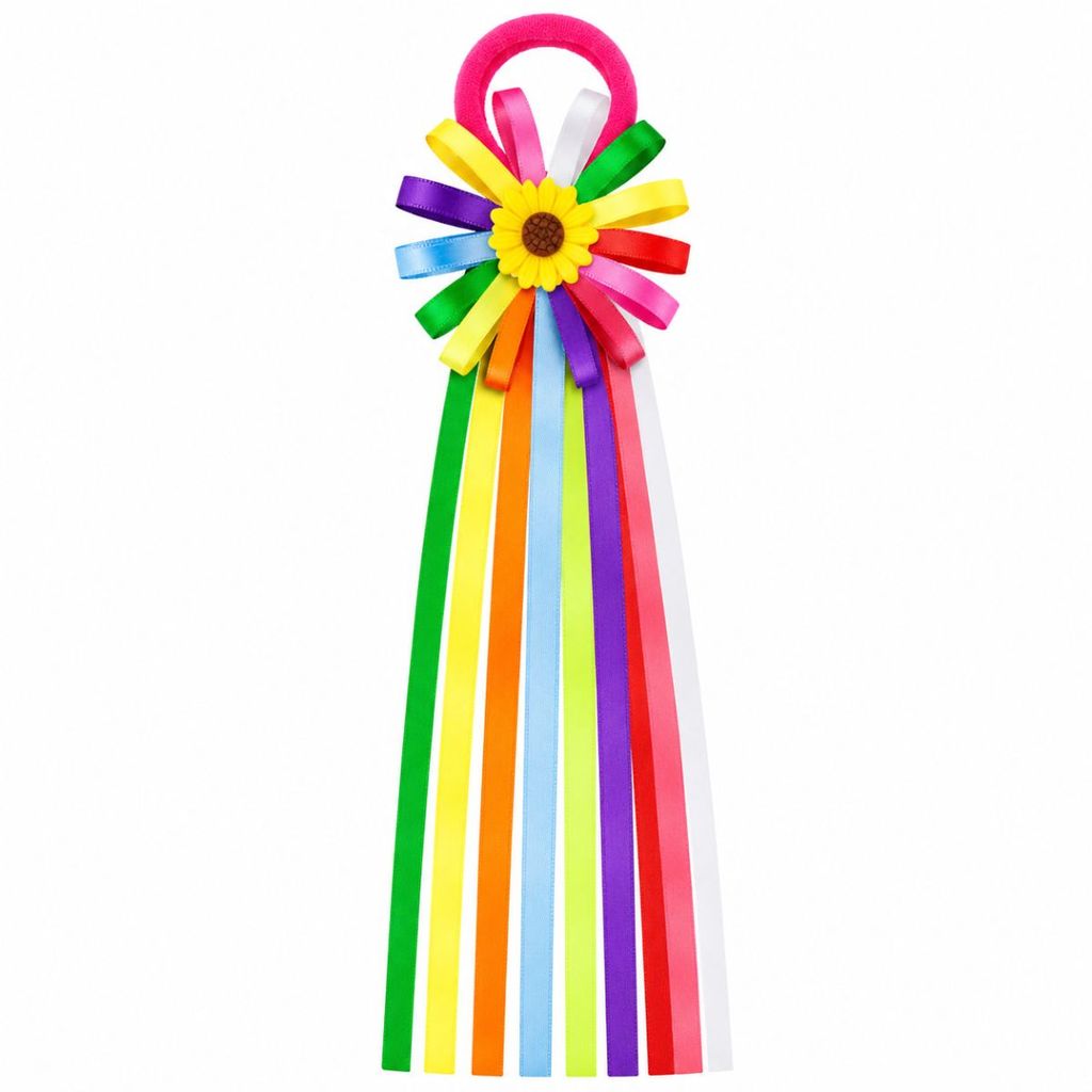 Adereço de Cabelo Festa Junina Rabicó com Flor e Fitas Coloridas