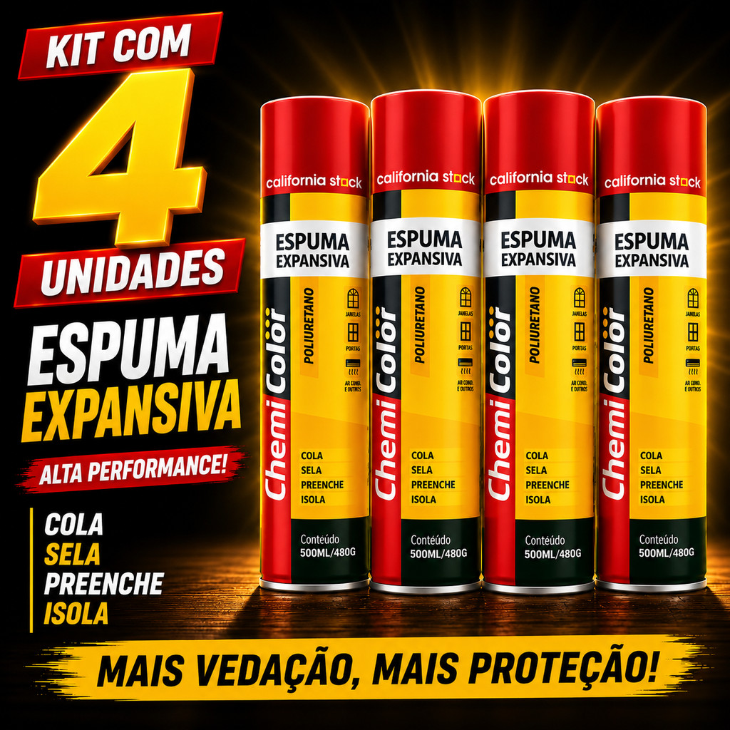 Kit Com 4 Espuma Expansiva Chemicolor 500ml PU Vedação Isolamento espuma para vedação, espuma expansiva portas e janelas