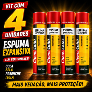 Kit Com 4 Espuma Expansiva Chemicolor 500ml PU Vedação Isolamento espuma para vedação, espuma expansiva portas e janelas