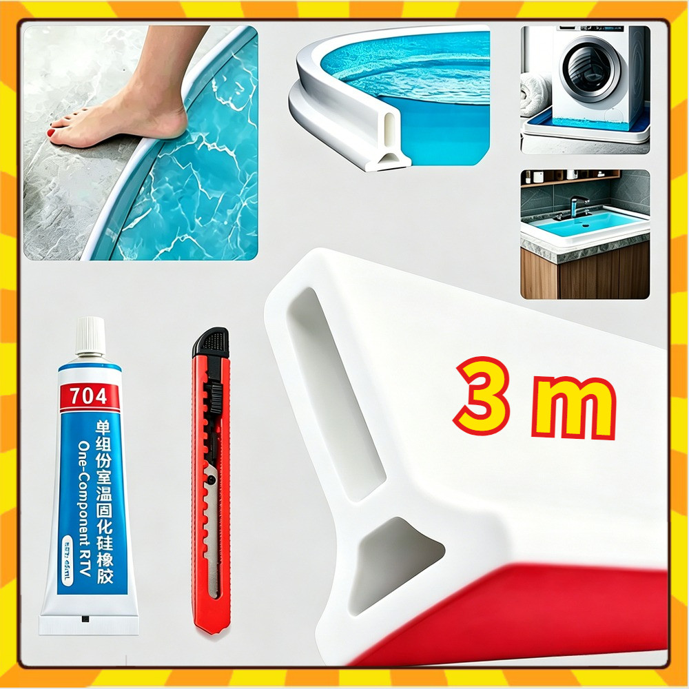 1.5M/2M/3M Peitoril Silicone Barreira Água Pia Cozinha + Cola Reforço