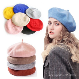 Boina Feminina De Lã Grossa Para Outono/Inverno